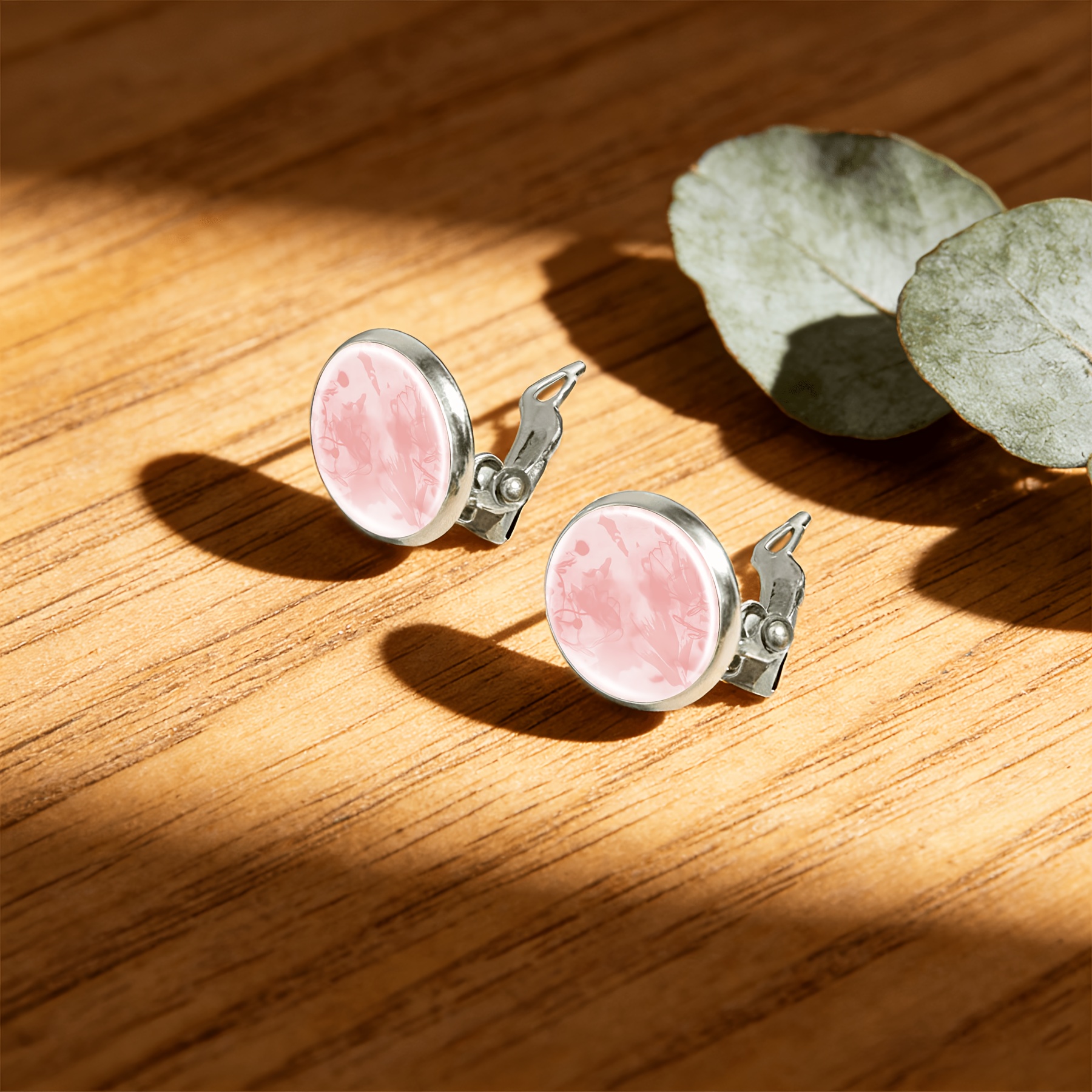 2pcs Set of No-Piercing Round Glass-faced Earrings